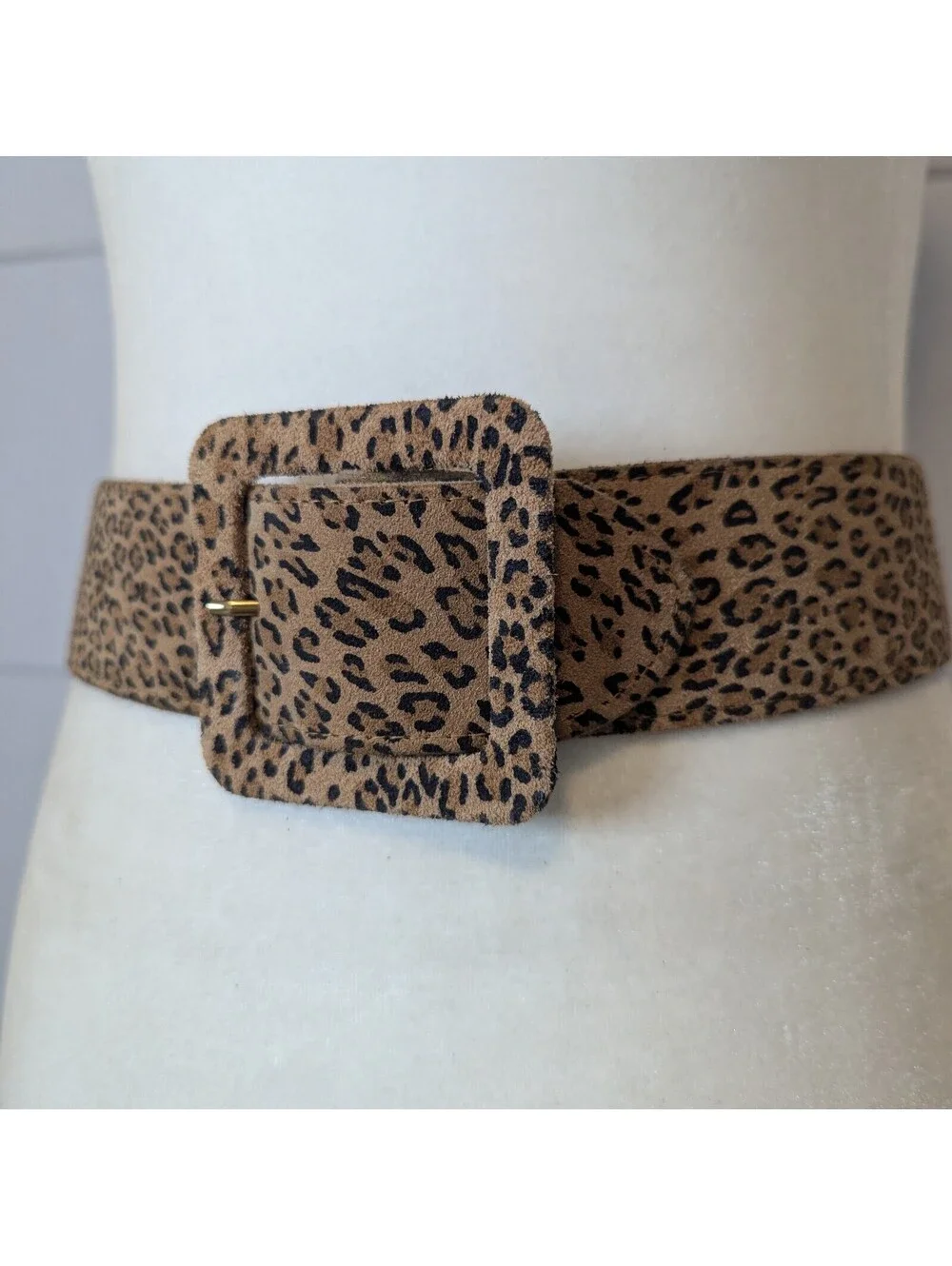 Vintage leopard print genuine suede wide belt